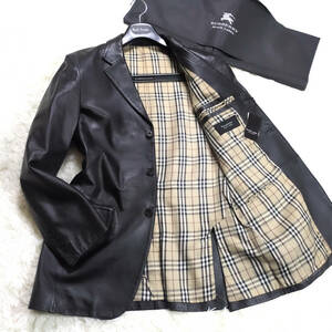 未使用級XL～L羊革BURBERRY BLACKLABEL極ラムレザージャケット黒ノバチェック柄LL～Lナッパレザーコートブラレバーバリーブラックレーベル