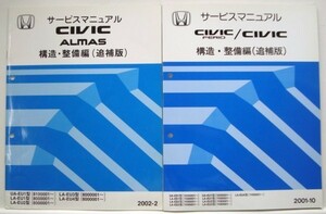 CIVIC/FERIO UA-ES1.EU1/1200001- LA- 構造・整備編 追補版４冊