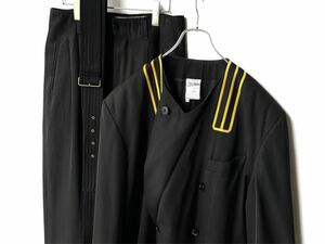 希少80s初期 Jean Paul GAURTIER HOMME POUR GIBO ジャンポールゴルチエ セットアップスーツ ノーカラー 黒黄イタリア製 古着ビンテージ90s