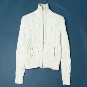 【1円スタート】RALPH LAUREN ラルフローレン フルジップケーブルニット 長袖セーター 綿 コットン100％ カジュアル 春秋 ホワイト 白 M