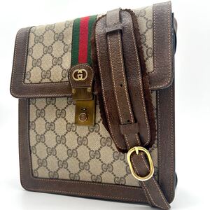 希少 極美品 グッチ GUCCI ショルダーバッグ GG スプリーム シェリー オールドグッチ ヴィンテージ PVC レザー斜め掛け インターロッキング