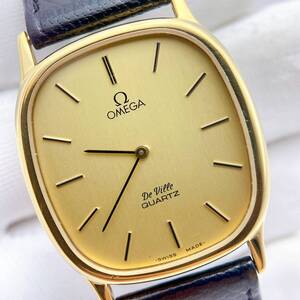 美品 オメガ OMEGA デビル DEVILLE メンズ 腕時計 クオーツ QZ ゴールド レクタン 純正尾錠 ヴィンテージ 1365 電池切れ ジャンク y12