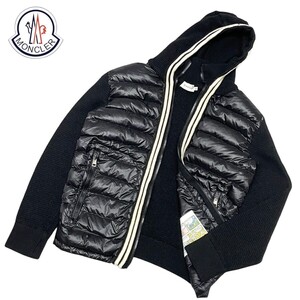 正規品 MONCLER モンクレール MAGLIONE TRICOT CARDIGAN 切り替え ニット ダウンジャケット マリオーネ トリコットパーカー XL ブラック