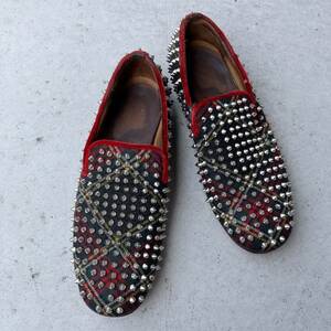 Christian Louboutin クリスチャンルブタン ROLLERBOY SPIKES FLAT タータンチェック×スパイク フラットローファー 42 TARTAN スタッズ