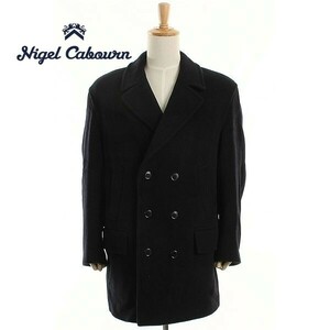 A4447/美品 秋冬 Nigel Cabourn ナイジェルケーボン ウール ヘリンボーン ダブル Pコート トレンチコート 3 黒/英国製 イギリス製 メンズ