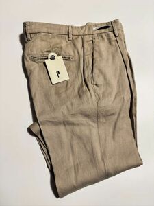 4437】新品4.4万【PAOLONI / パオローニ　52（50程度）　春夏モデル　リネンパンツ　３者混ストレッチ素材　SLIM FIT　LEON掲載】サンド