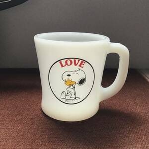 Special 60s Fire King x Snoopy Woodstock LOVE Vintage ミント 極上 D ハンドル マグ / Joe Cool for President チャーリーブラウン