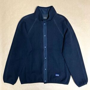 美品 定価52,800円 A.P.C. Yama BLOUSON フリース ジャケット ダークネイビー S ウール混 FLEECE ブルゾン ロゴ APC アーペーセー @b156