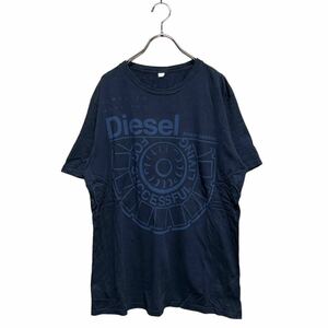 ●洗濯プレス済み● DIESEL ディーゼル 半袖 プリントTシャツ コットン100% ネイビー 紺sizeL【2166】