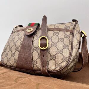 美品 粉吹きなし！ベタなし！GUCCI グッチ シェリーライン オールドグッチ GG ショルダーバッグ PVC レザー 本革 ベージュ ブラウン ロゴ