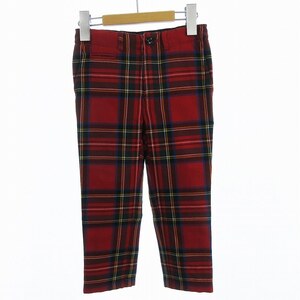 バーバリー チルドレン BURBERRY CHILDREN 美品 チェックパンツ ジップフライ ウール 赤 レッド 4Y ■GY19 キッズ