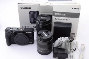 元箱 美品 Canon キャノン EOS M3 ミラーレス一眼 デジタルカメラ ブラック ボディ EF-M 18-55mm 55-200mm ダブルレンズキット EVF-DC1