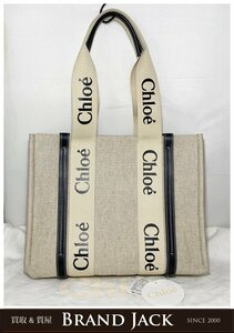 ◎Chloe クロエ WOODY ウッディ ミディアム トートバッグ CHC21US383E6691J キャンバス ホワイト&ブルー