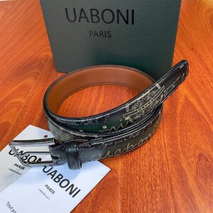 絶賛 EU製 定価9万◆UABONI*ユアボニ*幻のパティーヌ*ベルト◆手染 ゴールデン 調節可能 本革 レザー スーツ ビジネス 紳士用 メンズ