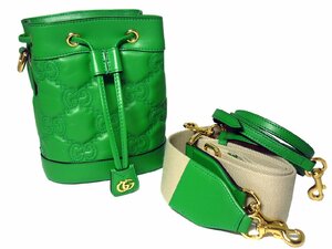 GUCCI　グッチ　GG　マトラッセ　レザーバケット　ショルダーバッグ　斜め掛け　未使用　緑　大特価SALE！