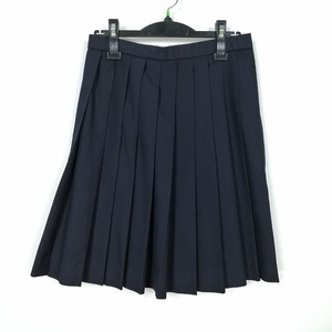 1円 スクールスカート 冬物 w66-丈53 紺 中学 高校 プリーツ 学生服 制服 女子 中古 HK6960