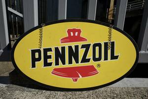 ビンテージ　PENNZOIL　ペンズオイル　両面看板　メタルサイン　チェーン　世田谷ベース　インテリア　カリフォルニア　ガレージ　hotrod