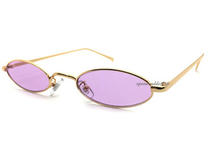 METAL NARROW OVAL SUNGLASS GOLD × PURPLE/メタルナローオーバルサングラスパープル紫カラーレンズ眼鏡メガネ細長横長紫外線カット個性的