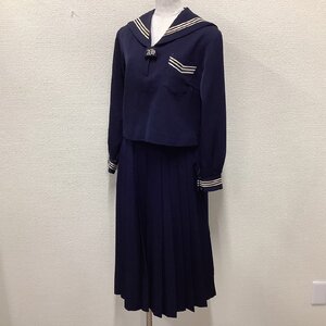 I1115/Y(中古)福島県 安達高校 女子制服2点 /指定品/セーラー:M程度/スカート:W60~62/ロングスカート/スケバン/白3本/紺/学生服/レトロ