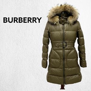 BURBERRY LONDON バーバリー ロンドン ナイロン ラクーンファー フード付き ダウンコート レディース FS066-800-78