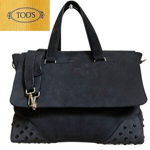 極美品/2way TODS トッズ メンズ ビジネスバッグ トート ゴンミーニ 肩掛け ブリーフ ショルダー 斜め掛け A4 レザー 革 黒 ブラック