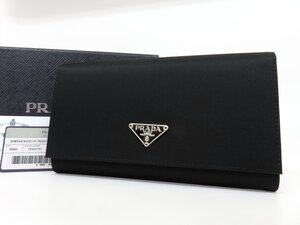 ◆超美品◆PRADA プラダ◆ナイロン サフィアーノ レザー 本革◆二つ折り長財布◆ブラック シルバー金具◆イタリア製◆ウォレット◆A8258