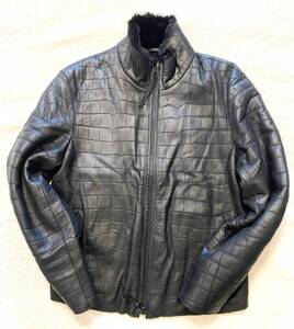 ★新品!M★65万最高級◆幻!稀少◆EMPORIO ARMANI◆リアルムートン ラムスキンレザージャケット スタンドカラー ブルゾン ライダース 羊革44