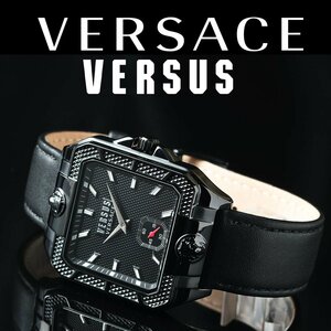 新品 ヴェルサーチVERSACE ヴェルサス 角型スクエア ブラック VERSUSヴェルサーチェ 本物 50m防水 腕時計 イタリアンブランド 激レア