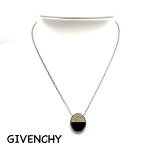 GIVENCHY｜ジバンシィ ネックレス【アクティ】オーバル ラインストーン シルバーカラー 黒/ブラック系 ヴィンテージ ジバンシー ac1136