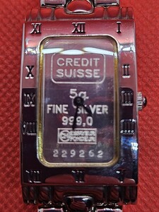 稼働品 CREDIT SUISSE 腕時計 クレディスイス 腕時計 INGOT FINE SILVER 999.0 5g シルバー文字盤 クォーツ 電池交換済み G1618