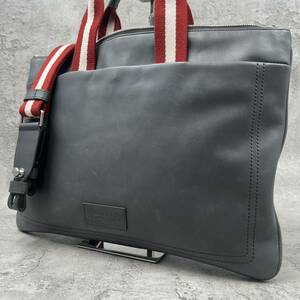 希少色/美品●BALLY バリー ビジネスバッグ ブリーフケース トート ハンド メンズ レザー 2way トレスポ A4収納 PC 斜め掛け グレー