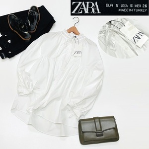 未使用品 /S/ ZARA ホワイト オーバーサイズポプリン長袖シャツ レディースタグ カジュアルトップス通勤 大人可愛い白 羽織りデイリー ザラ