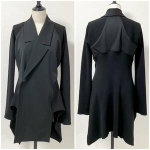 90s Yohji Yamamoto Femme ウールギャバ ニット 切替 変形 コート 黒 Sサイズ ヨウジヤマモトファム ジャケット VINTAGE archive 4070323