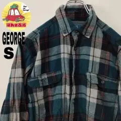 usa古着 GEORGE ネルシャツ　S ブルー　グレー　チェック