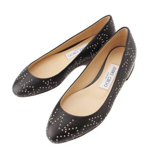 【ジミーチュウ】Jimmy Choo　JESSIE スタッズ レザー アーモンドトゥ フラット シューズ ブラック 35 【中古】【正規品保証】208126