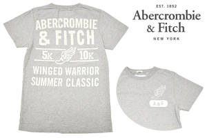 Y-7785★送料無料★Abercrombie&Fitch アバクロンビー&フィッチ MUSCLE★豪華な刺繍 ロゴ ワッペン グレー灰色 半袖 T-シャツ Ｍ