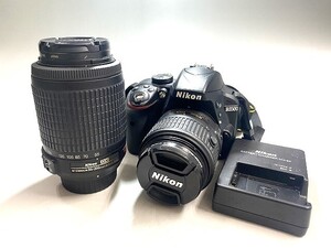 1円～ 売り切り 中古 通電OK Nikon ニコン デジタル一眼レフカメラ D3300 ブラックボディ 18-55mm/55-200mm レンズ2点 写真 コレクター