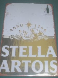 ステラ アルトワ　Stella Artois　ビール　ベルギー　１３６６　ゴールド　メタルサイン　ブリキ看板　【ホーロー・ブリキ・アルミ　看板】