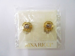 未使用品 ニナリッチ NINA RICCI タグ付 ロゴ イヤーカフ イヤリング ピアス ラインストーン ゴールドカラー 総重量5.8g 0512 レディース