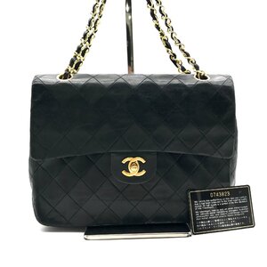 1円 CHANEL シャネル ココマーク ターンロック マトラッセ25 ラムスキン Wフラップ Wチェーン ショルダー バッグ ブラック a6518