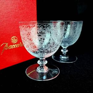 ▽美品▽バカラ　Baccarat ローハン　波　エッチング ワイングラス　2客　ペア 箱つき