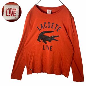 LACOSTE LIVEラコステ ビッグワニプリント&刺繍ロゴ オレンジロンT