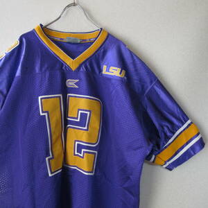 ○90s colosseum◆フットボールシャツ LSU TIGERS 半袖 ゆったり◆メンズ パープル/イエロー Lサイズ