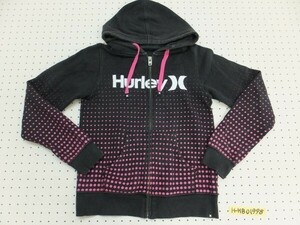 Hurley ハーレー レディース ビッグロゴプリント ドット 裏起毛 ジップパーカー M 黒ピンク