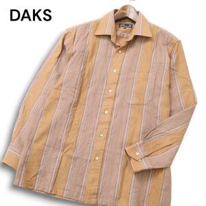 DAKS LONDON ダックス 秋冬 ロゴ刺繍★ 長袖 ストライプ ウール100% ネル シャツ Sz.M　メンズ 日本製　C4T09132_A#B