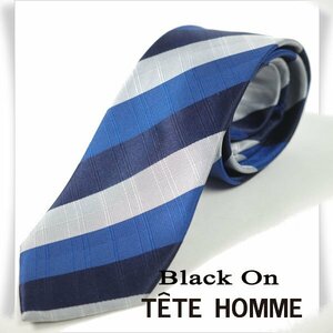 新品1円～★Black On TETE HOMME テットオム シルク絹 ネクタイ 織柄 ストライプ ネイビー 正規店本物◆7799◆