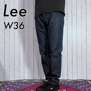 濃紺 Lee リー W36short 実寸W38L31 ストレッチ スキニー デニムパンツ ジーンズ パンツ インディゴブルー 本革レザーパッチ 20202992