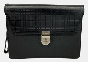 バーバリー セカンドバッグ ブラック 黒 チェック レザー 本革 クラッチ メンズ 紳士用 BURBERRY 【中古】