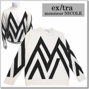 エクストラ ex/tra monsieur NICOLE ウールカシミヤ クルーネックニット 2562-6020-09(WHITE)-48(L) 丸首セーター