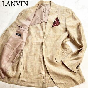 極美品★幻の最高級リネン100%★稀少L!!LANVIN【繊維の宝石】 ランバン麻テーラードジャケット 艶光沢感◎圧巻美色 華やかメランジベージュ